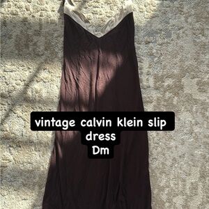 Calvin Klein Chocolate Slip Dress with Cream Trim